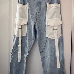 POL Blue and Cream Women Jeans